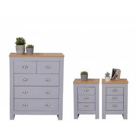 Bedroom 3 pcs set Grey (Chester Drawer and Bedside table *2)