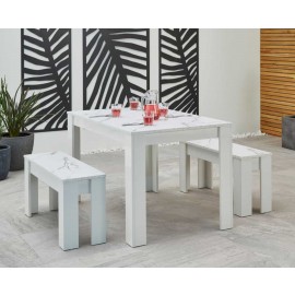 Dining Set Table and 2 Bench Set Kitchen Furniture Set in White