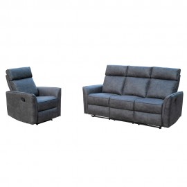 3+1seater Bounded Leather Grey Manual Recliner Armachair