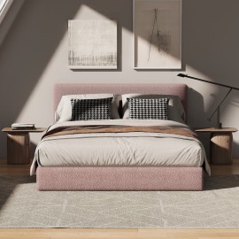 Marshmuff Soft Frame Boucle Bed Frame With Headboard King Bed Brown / White / Pink