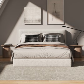 Marshmuff Soft Frame Boucle Bed Frame With Headboard Double Bed Brown / White / Pink