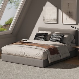 Marshmuff Linen Bed Frame With Headboard King Bed Grey / Beige