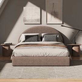 Marshmuff Soft Frame Boucle Bed Frame With Curved Headboard Double Bed Brown / White