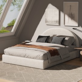 Marshmuff Soft Frame Boucle Bed Frame With Curved Headboard King Bed Brown / White