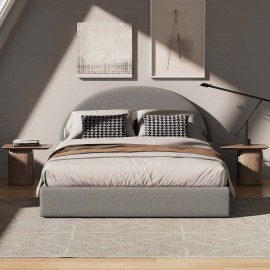 Marshmuff Linen Bed Frame With Curved Headboard king bed beige / Grey