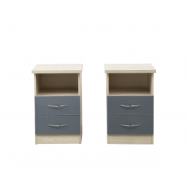 A pair of Valentina 2 Drawer Bedside table in grey Gloss