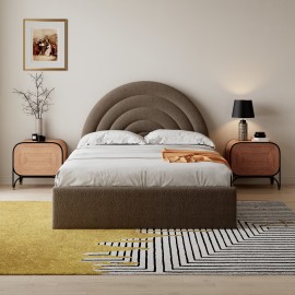 Crescent white lift up storage boucle pneumatic bed-King