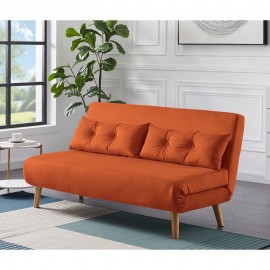 JOLA LARGE VELVET FOLDABLE 2 SEATER SOFA BED WITH PILLOWS ORANGE