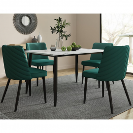 120CM Rectangle Marble Effect Dining Table with 4 Green Chairs