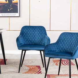 VELVET UPHOLSTERY DINING CHAIR WITH ARMREST - SET OF 2 Blue