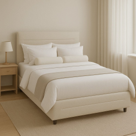 Cibor Wooden Bed Frame with 2 Drawers Double Bed - Cream