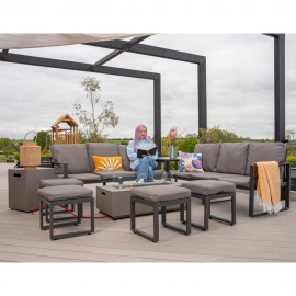 Nice Outdoor Aluminium 10 Seater Sofa Fire Pit Table Set With Stools