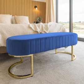 RUSSELL BLUE VELVET BENCH WITH CHROMING LEGS