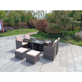 ETON RATTAN GARDEN 8 SEATER CUBE SET IN BROWN