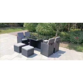 ETON RATTAN GARDEN 8 SEATER CUBE SET IN BLACK