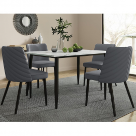 120CM Rectangle Marble Effect Dining Table with 4 Grey Chairs