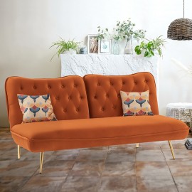 ALESSIA VELVET ORANGE SOFA BED WITH BUTTON TUFTED BACK