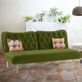 ALESSIA VELVET MOSS GREEN SOFA BED WITH BUTTON TUFTED BACK