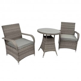 2 Seater Rattan Armchair Bistro Set in Grey with raincover