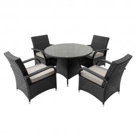 4 Seater Rattan Dining Table Set in Black with Raincover
