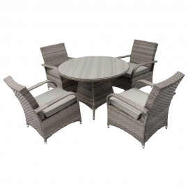 4 Seater Rattan Dining Table Set in Grey with Raincover