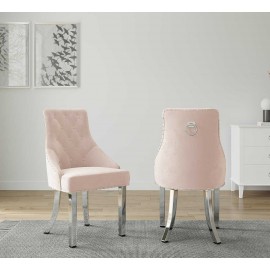 SET OF 2 AVERS VELVET BUTTON BACK DINING CHAIRS WITH STAINLESS CHROME LEG