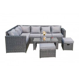 Yakoe Eight Seater Barcelona Rattan-Effect Garden Furniture Set Black