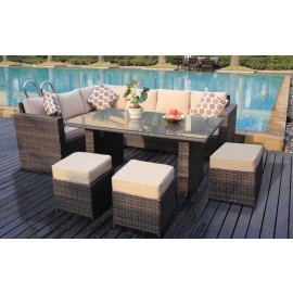 Yakoe 9 Seater Barcelona Rattan-Effect Garden Furniture Set brown