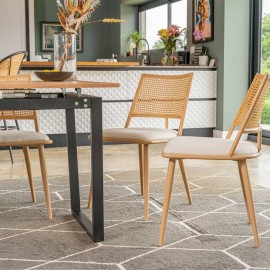 Set Of 2 PE Rattan Dining Chairs In Oak