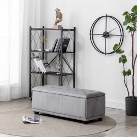 Velvet Storage Ottoman Seat Stool Bench Grey