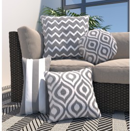 ASHCRAFT WATERPROOF OUTDOOR SCATTER CUSHION SET IN GREY PATTERN