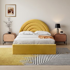 Crescent mustard lift up storage boucle pneumatic bed-Double