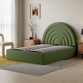 Crescent Ottoman Upholstered Lift Up Storage Bed Frame in Sage green Velvet - Double