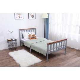 pine wood single bed frame Grey with oaK top