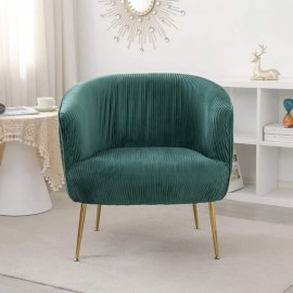 Green Velvet Accent Armchair with Golden Legs