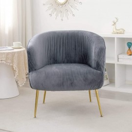 Grey Velvet Accent Armchair with Golden Legs