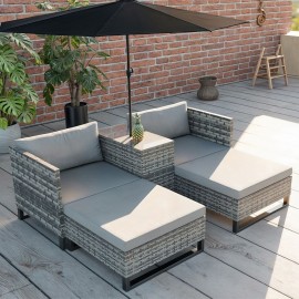 Eton 4 Seater Modular Rattan Garden Cube Armchair Sofa Set With Parasol