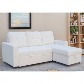 Reversible corner sofa bed Boucle White/ Grey / Taupe