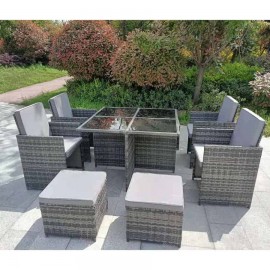 ETON RATTAN GARDEN 8 SEATER CUBE SET IN GREY WITH RAIN COVER
