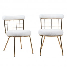 SET OF 2 ETTA BOUCLE DINING CHAIRS WITH GOLDEN WIRE BACKREST