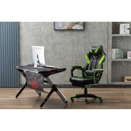 ADJUSTABLE MASSAGE GAME OFFICE CHAIR WITH FOOTREST BLACK+GREEN