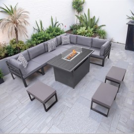 Outdoor 9-Seater Garden Modular Steel Dining Set With Fire Pit Table
