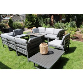 Hamburg Outdoor 8-Seater Garden Modular Steel Dining Set With Fire Pit Table And 2 Coffee Tables