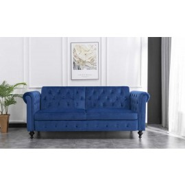 Velvet Sofa Bed 3 Seater Navy blue Classic Design