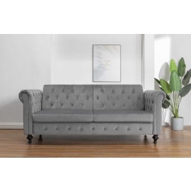 Velvet Sofa Bed 3 Seater Grey Classic Design
