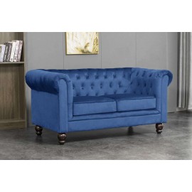 Chesterfield velvet 2 seater sofa blue silver grey