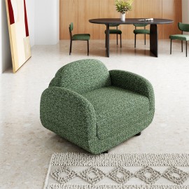 Luca Boucle Single Sofa With Wooden Leg Green