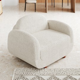 Luca Boucle Single Sofa With Wooden Leg White