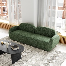 Luca Boucle Three Sofa With Wooden Leg Green