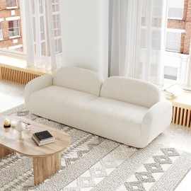 Luca Boucle Three Sofa With Wooden Leg White
